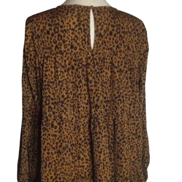 Unbranded Leopard Print Long Sleeve Baby Doll Tiered Style Blouse Size Large - Picture 5 of 7